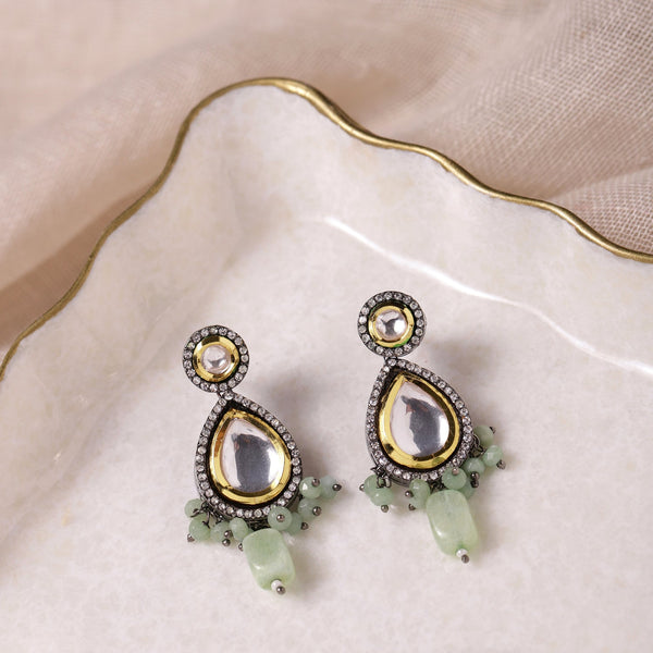 Green White Teardrop Shaped Drop Earrings - Ruby Raang - Distacart