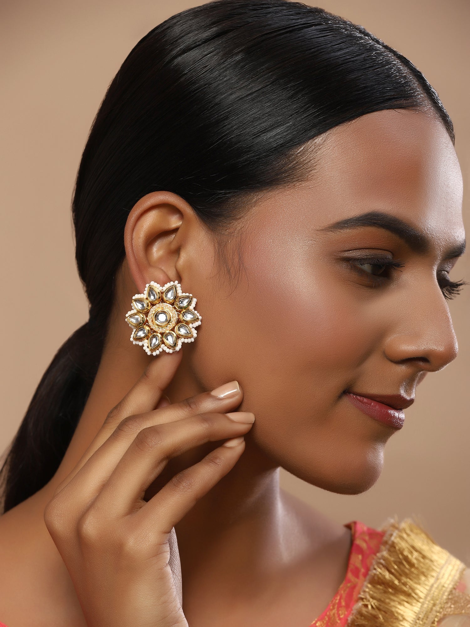Gold-Toned Circular Studs Earrings - Ruby Raang - Distacart