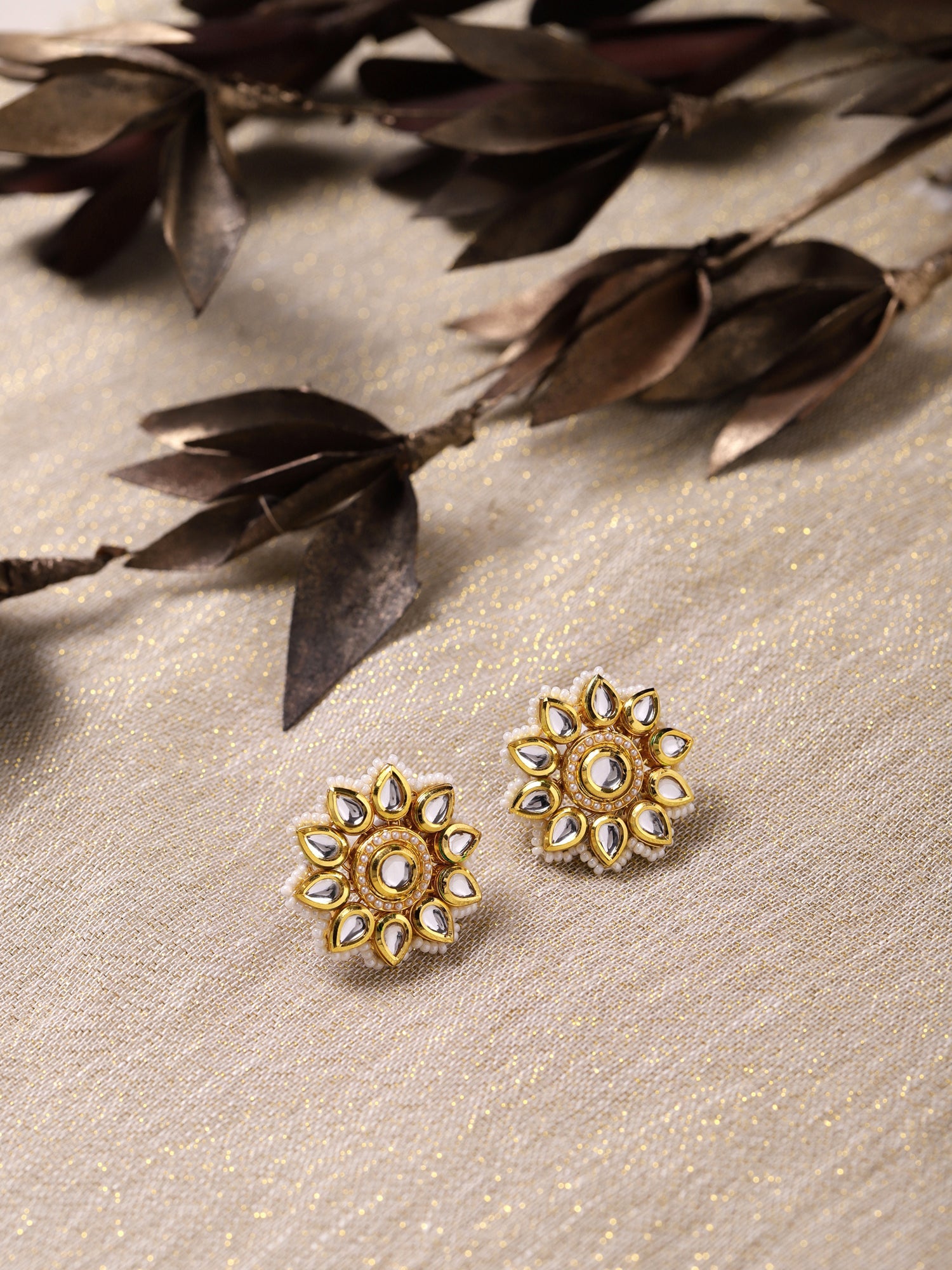 Gold-Toned Circular Studs Earrings - Ruby Raang - Distacart