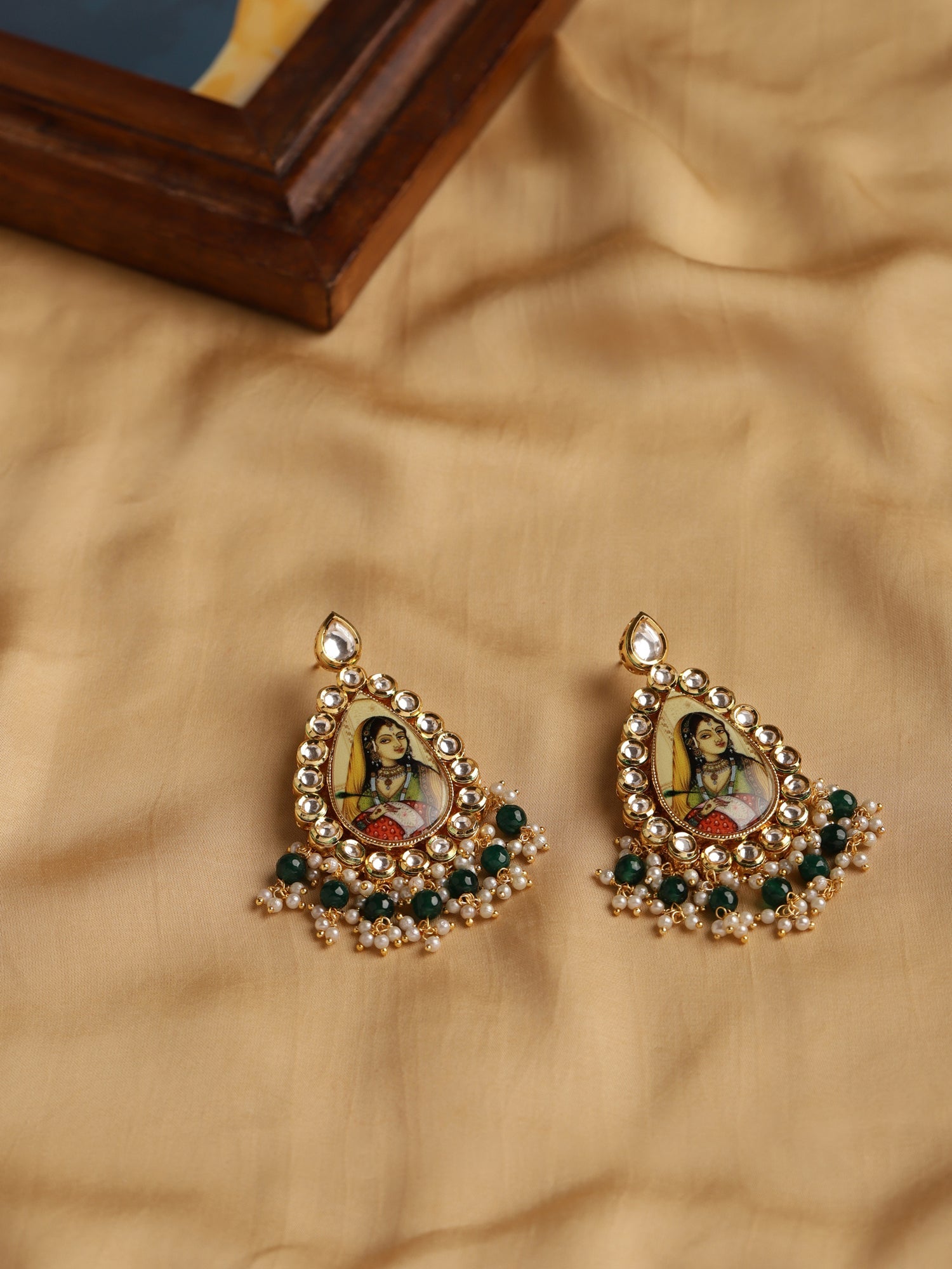 Gold-Plated Classic Kundan Studded Chandbalis Earrings - Ruby Raang - Distacart