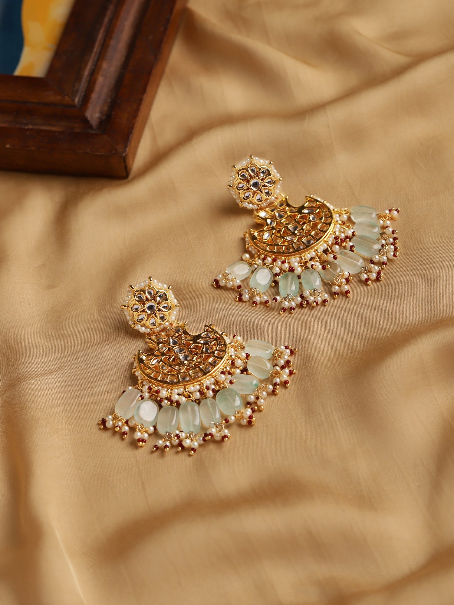 Gold-Plated Classic Kundan Studded Chandbalis Earrings - Ruby Raang - Distacart