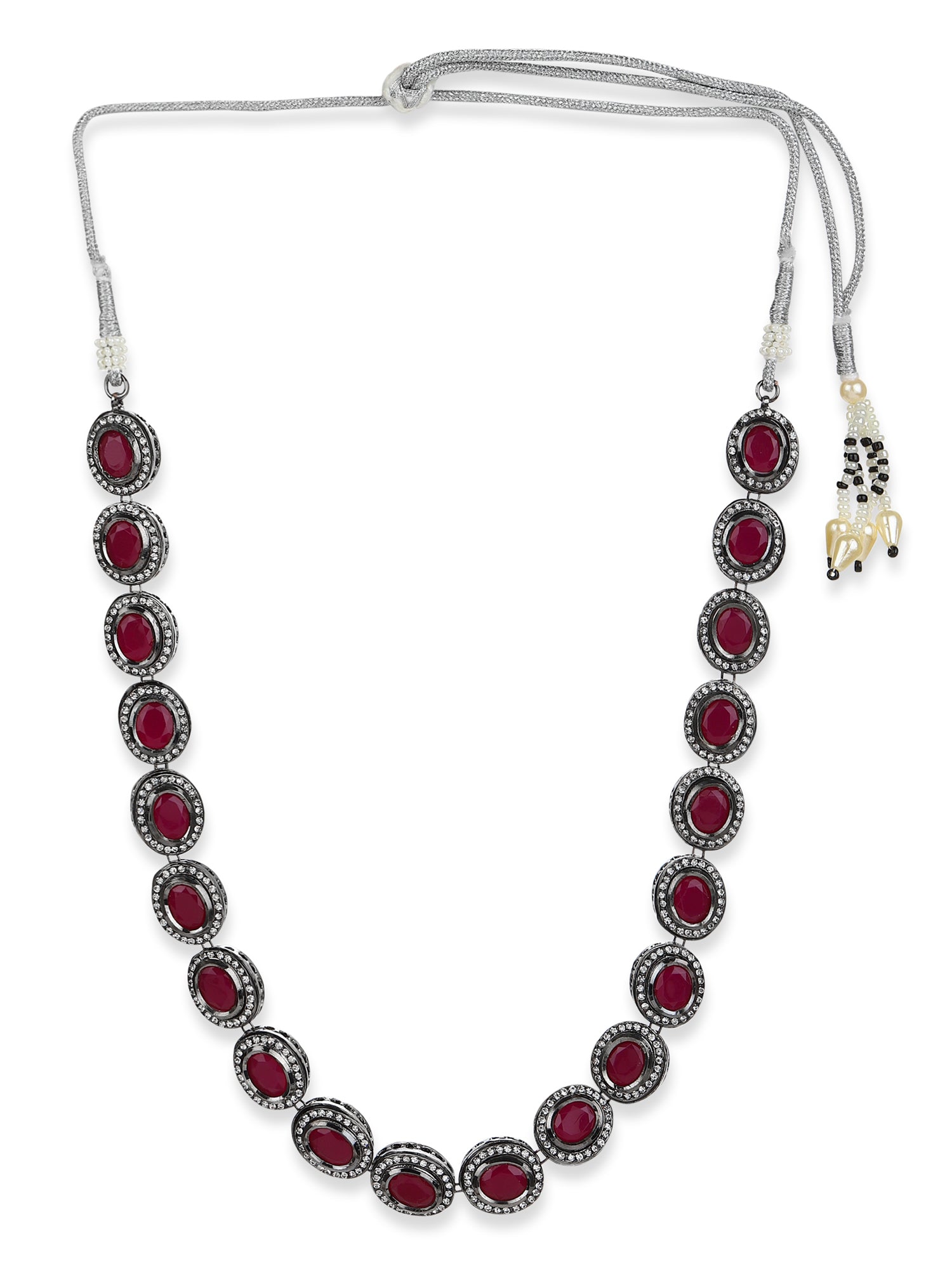 Silver-Plated Pink Kundan Studded Chain - Ruby Raang - Distacart