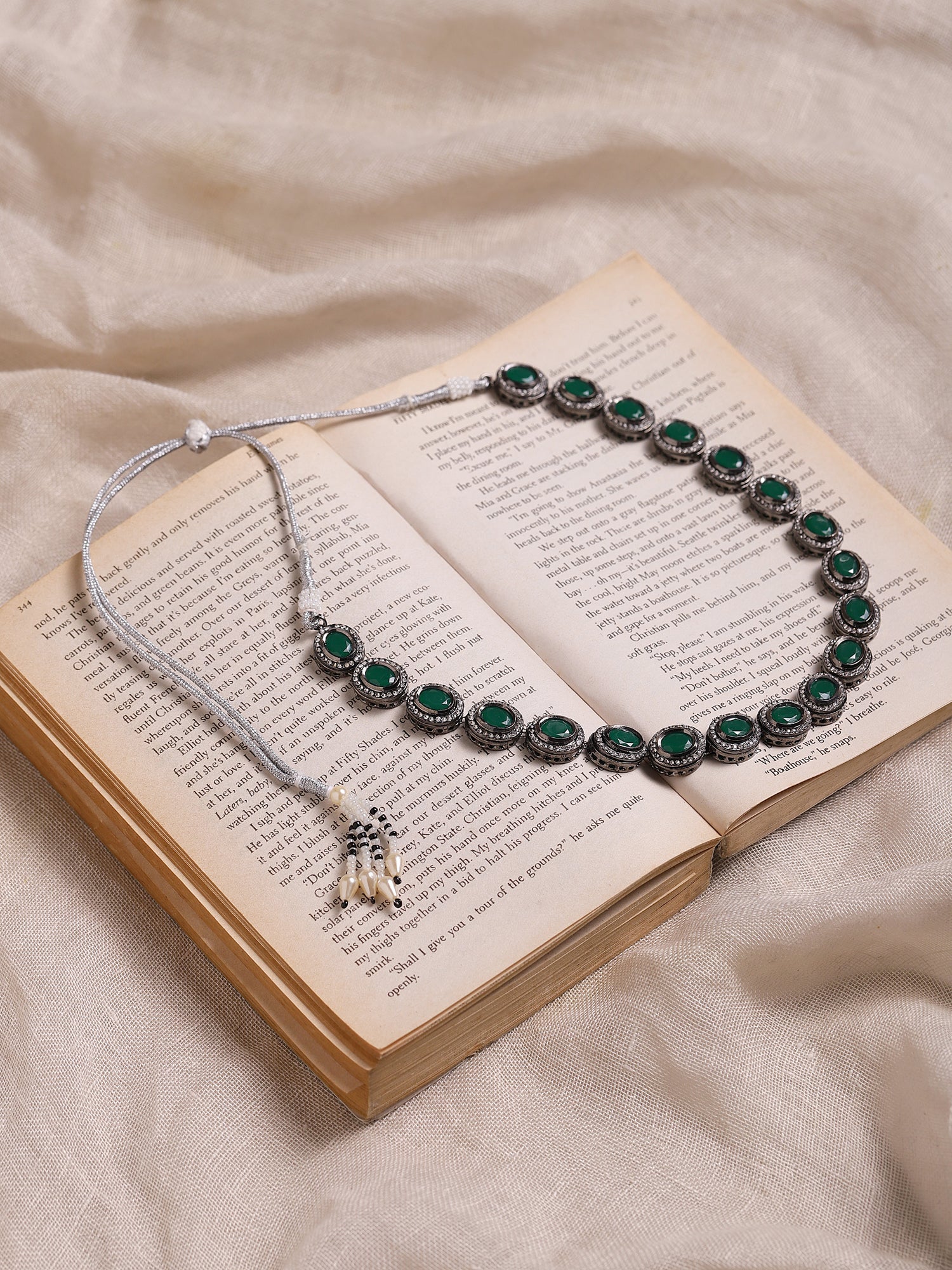 Green Silver-Toned Brass Silver-Plated Necklace - Ruby Raang - Distacart