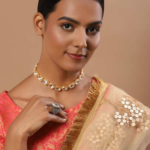 White Brass Gold-Plated Necklace - Ruby Raang - Distacart