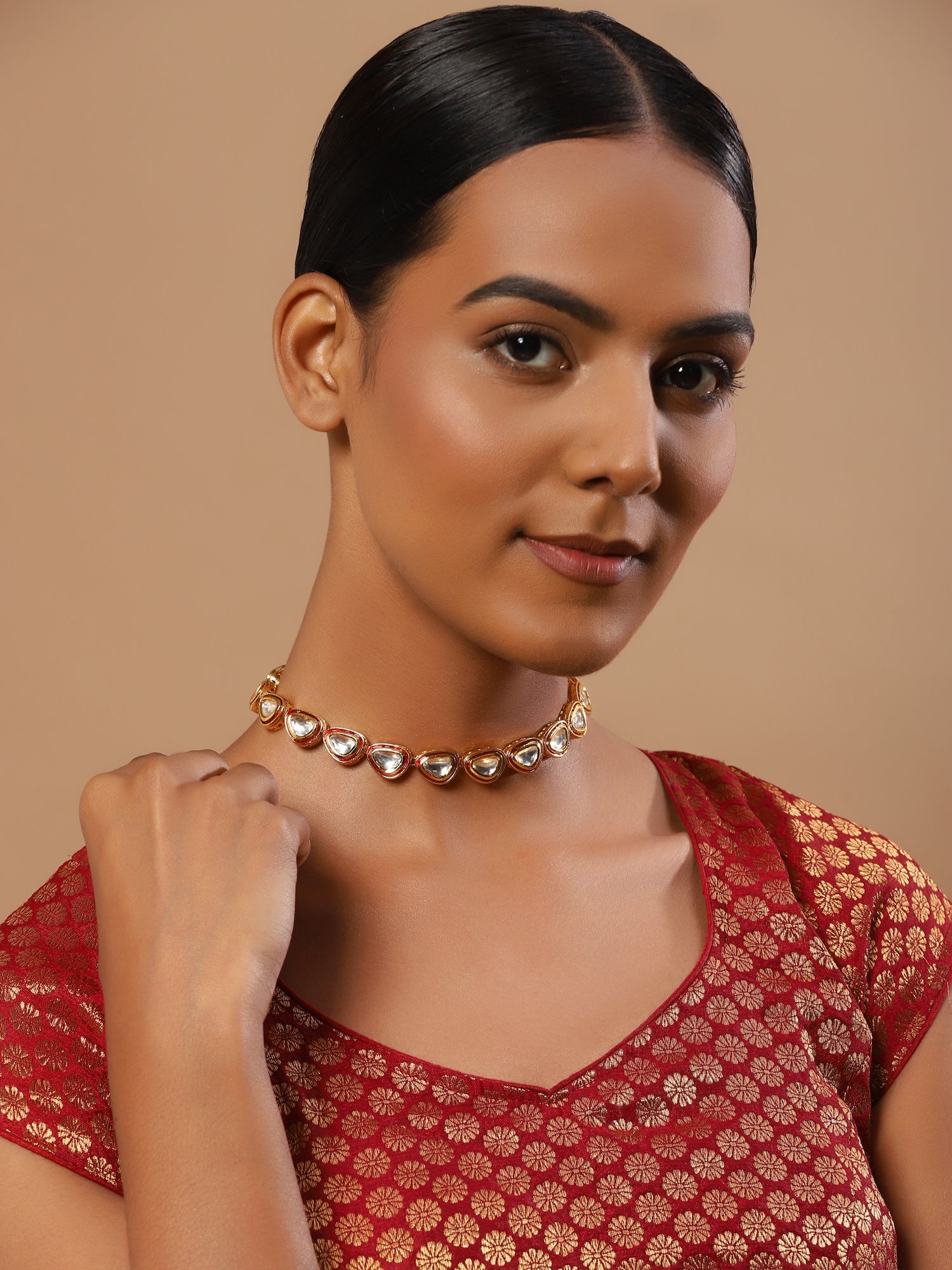 Women's Gold-Plated Kundan Studded Necklace - Ruby Raang - Distacart