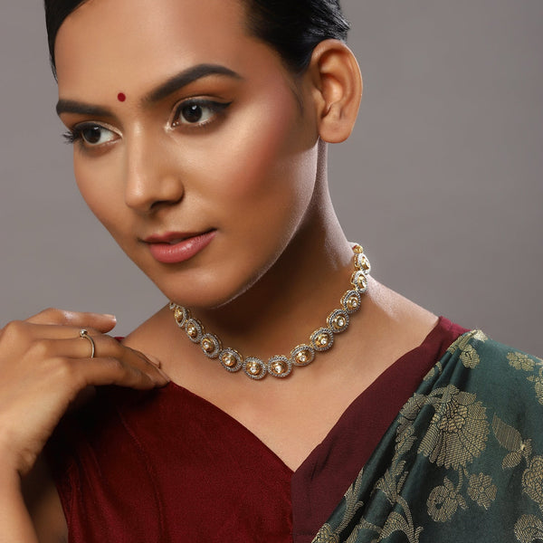 Women's Gold-Plated Kundan Studded Necklace - Ruby Raang - Distacart