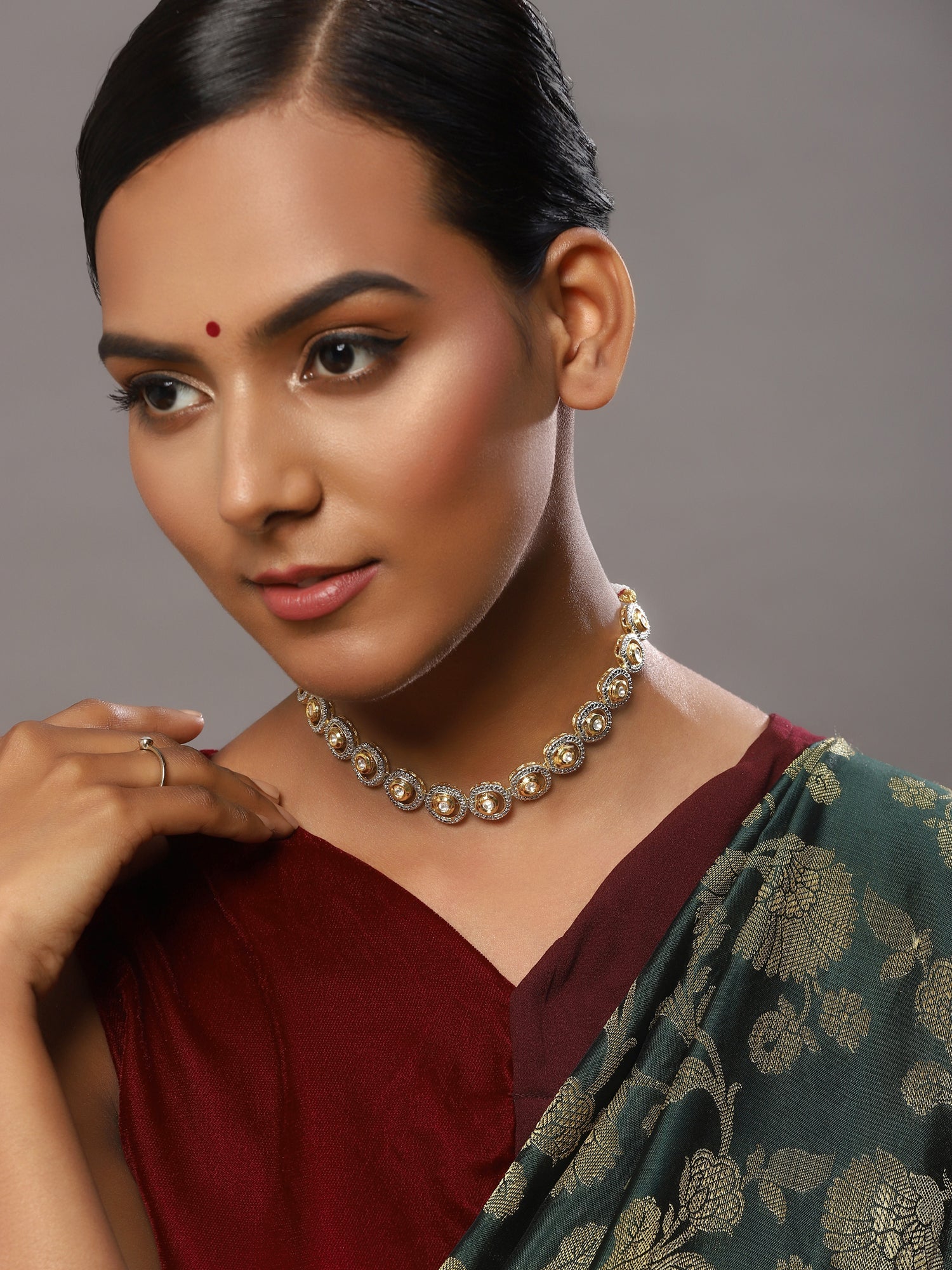 Women's Gold-Plated Kundan Studded Necklace - Ruby Raang - Distacart