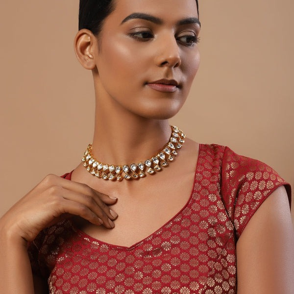 Gold-Toned White Brass Gold-Plated Handcrafted Necklace - Ruby Raang - Distacart