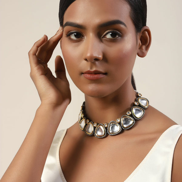 Silver-Toned Gold-Toned Brass Silver-Plated Handcrafted Necklace - Ruby Raang - Distacart