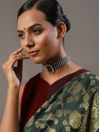 Gold-Plated Green Choker Necklace - Ruby Raang - Distacart
