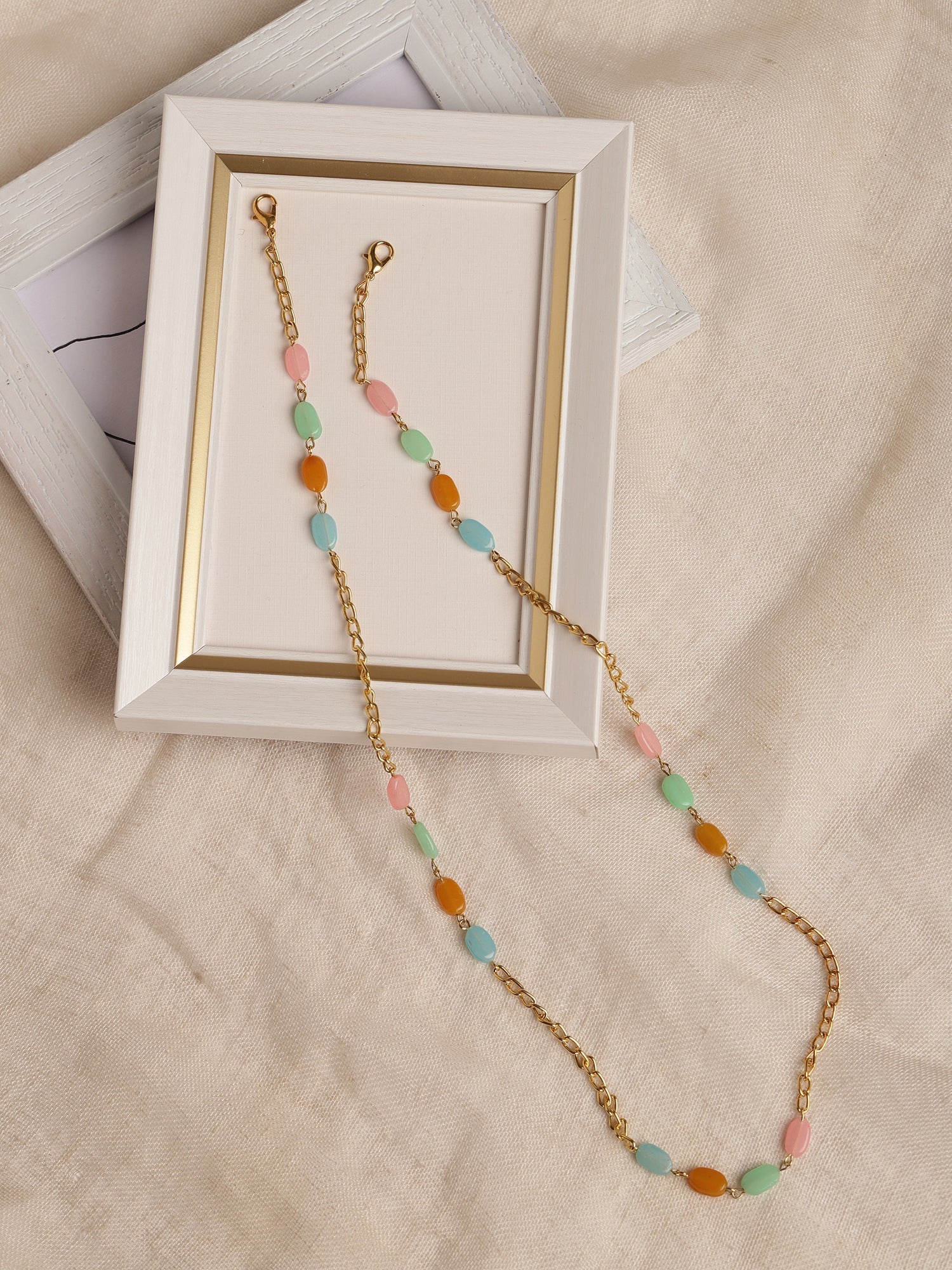 Gold Plated Multicolored Beaded Mask Chain - Ruby Raang - Distacart