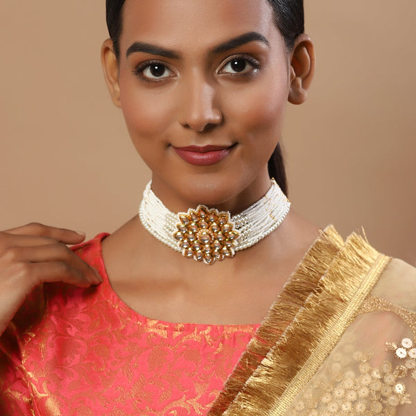 Gold-Toned Gold-Toned Brass Gold-Plated Handcrafted Necklace - Ruby Raang - Distacart