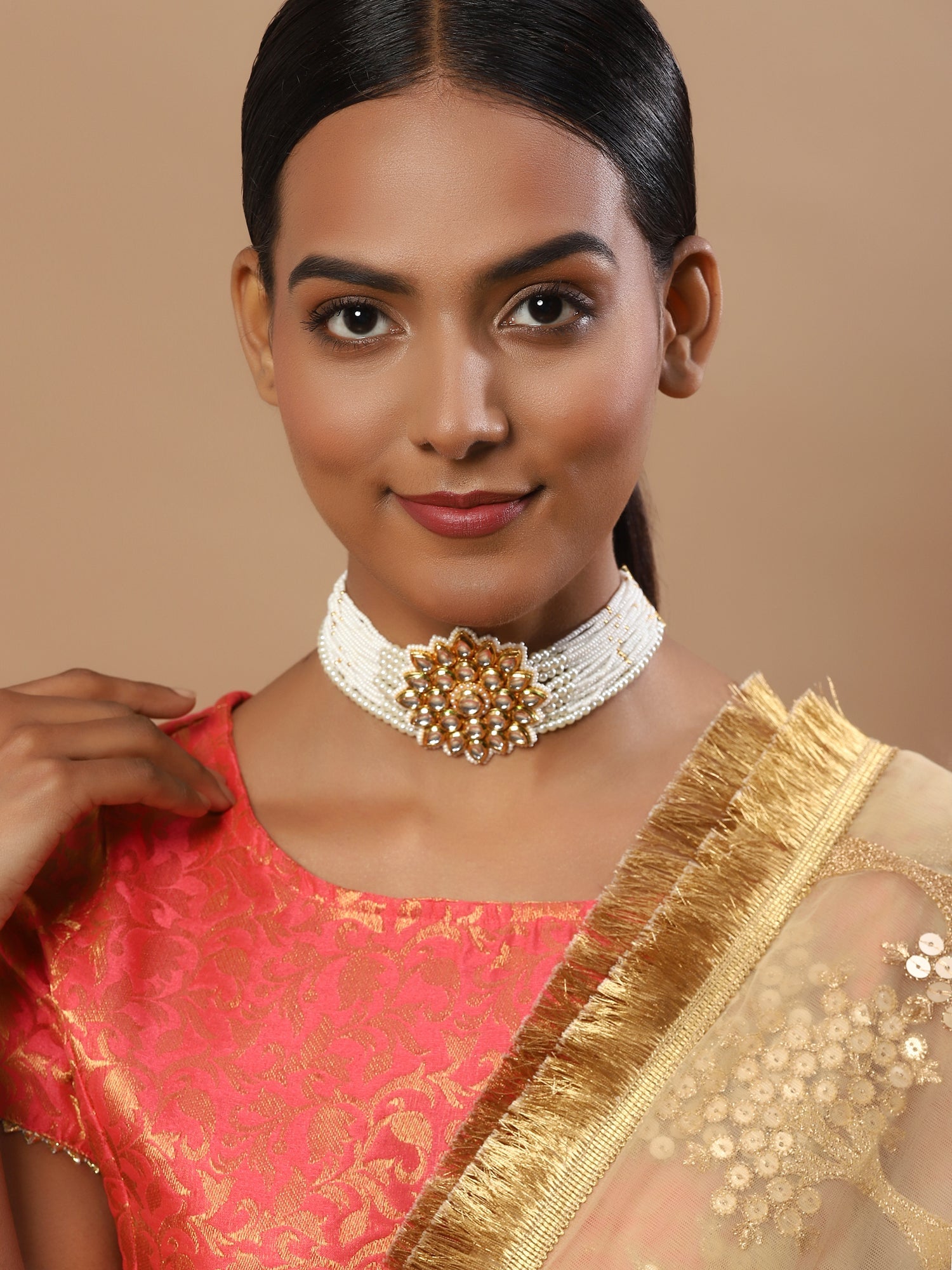 Gold-Toned Gold-Toned Brass Gold-Plated Handcrafted Necklace - Ruby Raang - Distacart