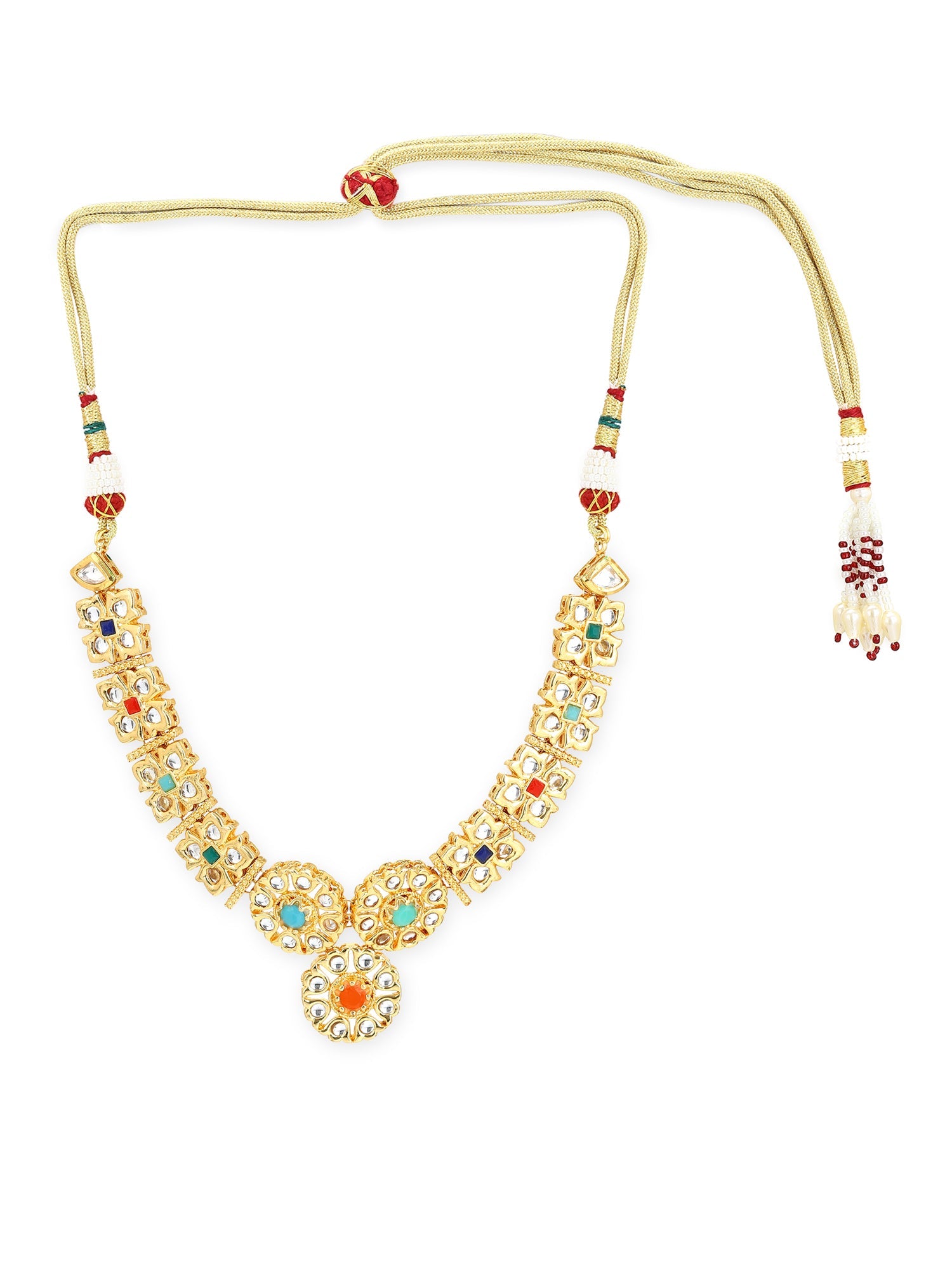 Gold-Plated White Studded Necklace - Ruby Raang - Distacart
