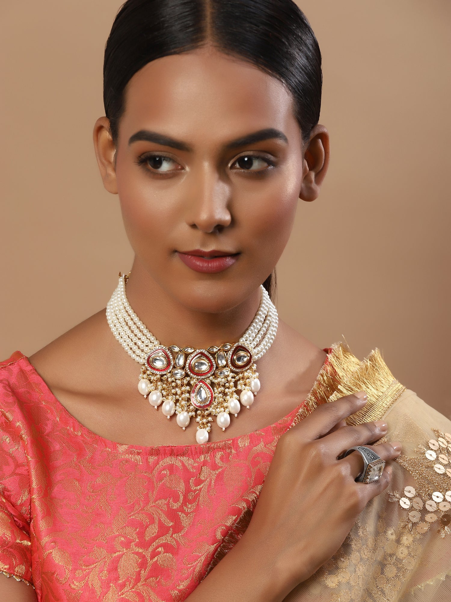 White Brass Gold-Plated Necklace - Ruby Raang - Distacart