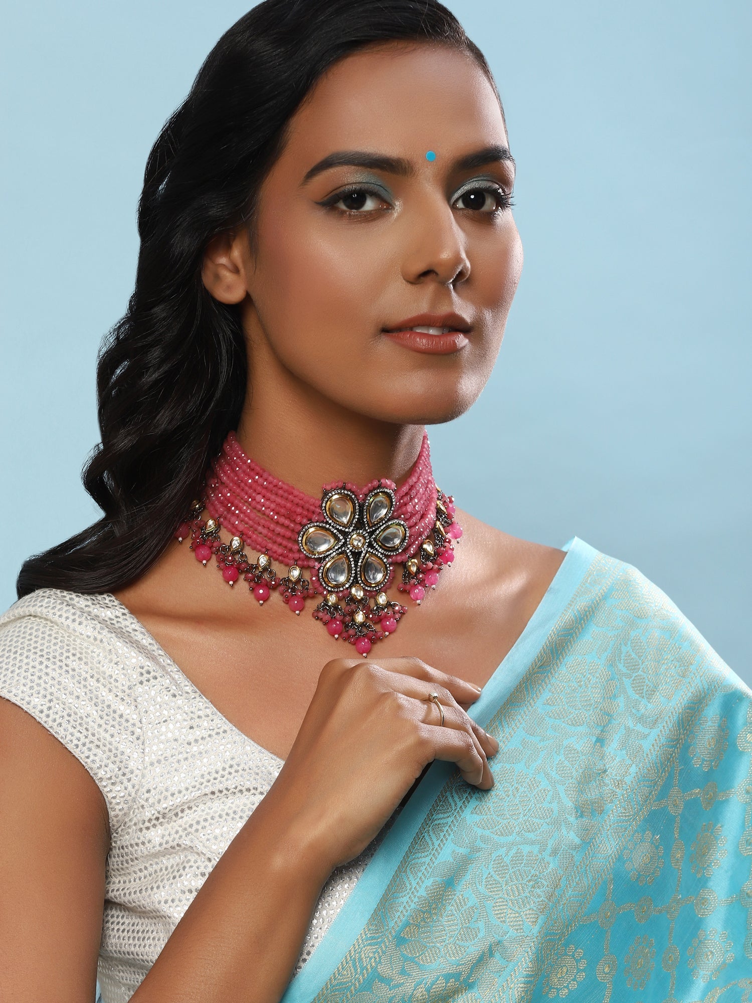 Pink Brass Silver-Plated Necklace - Ruby Raang - Distacart