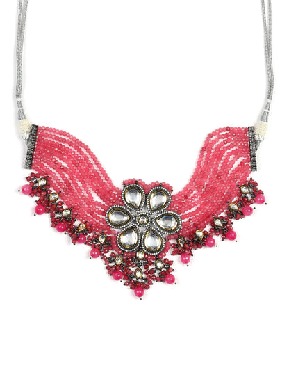 Pink Brass Silver-Plated Necklace - Ruby Raang - Distacart