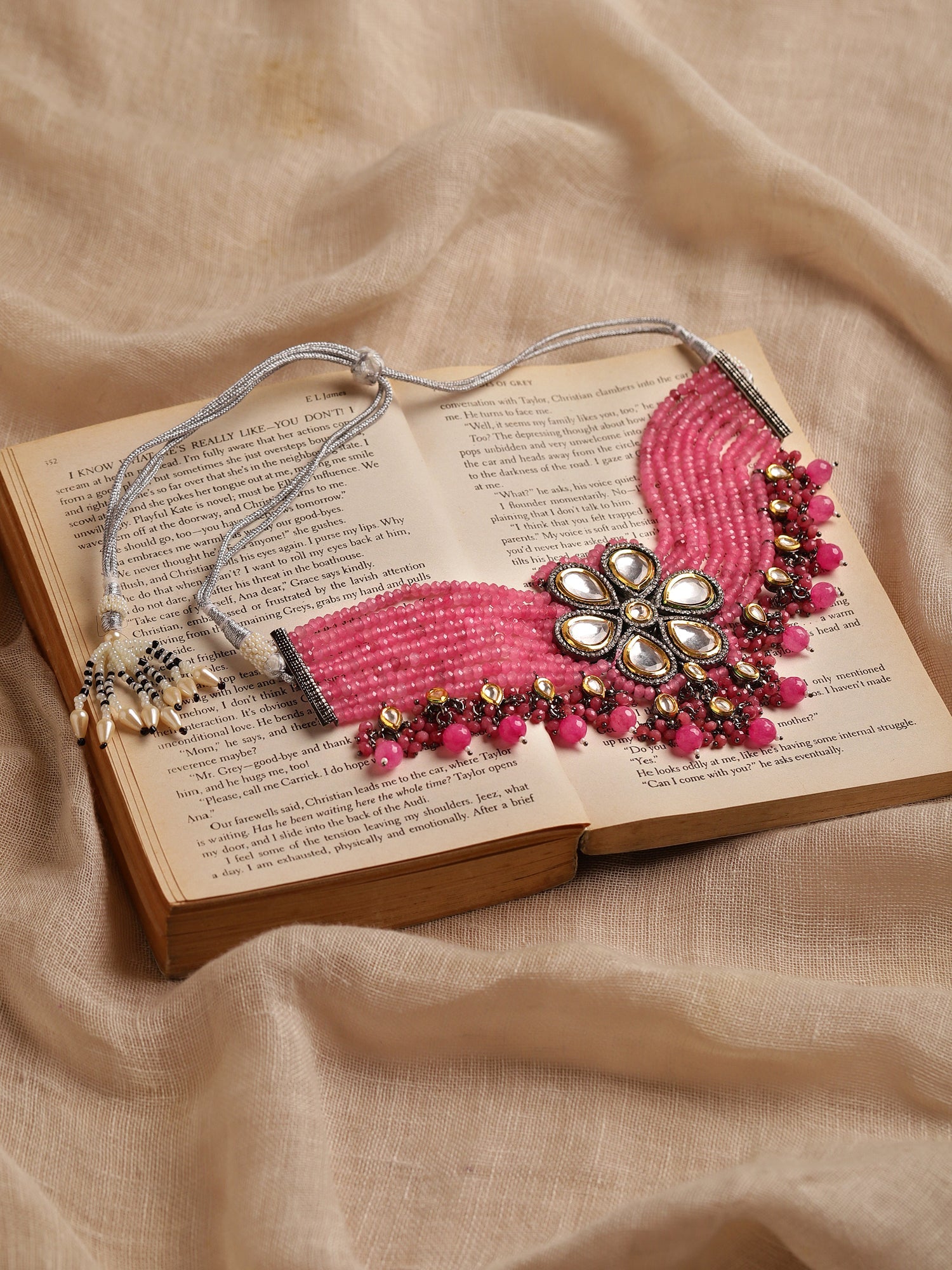 Pink Brass Silver-Plated Necklace - Ruby Raang - Distacart