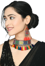 Thumbnail for Mominos Fashion Johar Kamal Oxidised Silver-Plated Brass Finish Tassel Work Handicraft Choker For Women (Multi) - Distacart