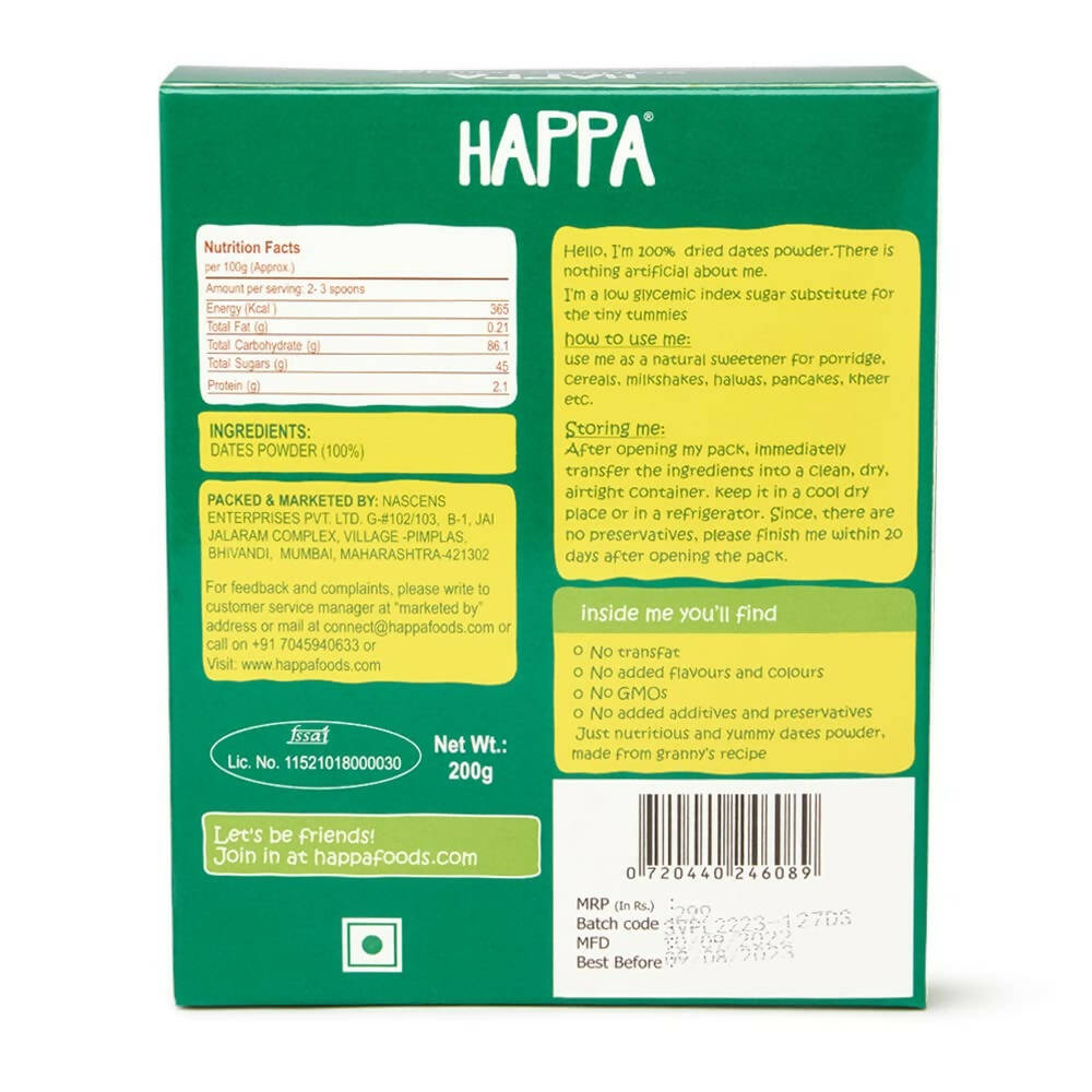 Happa Organic Dates Powder - Distacart