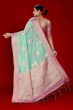 Thumbnail for Sky Blue Soft Organza Woven Design Saree With Unstitched Blouse Piece - Zaara - Distacart