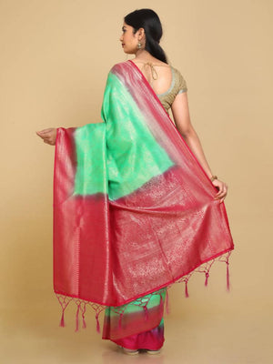Kalamandir Ethnic Motifs Light Green Silk Blend Saree