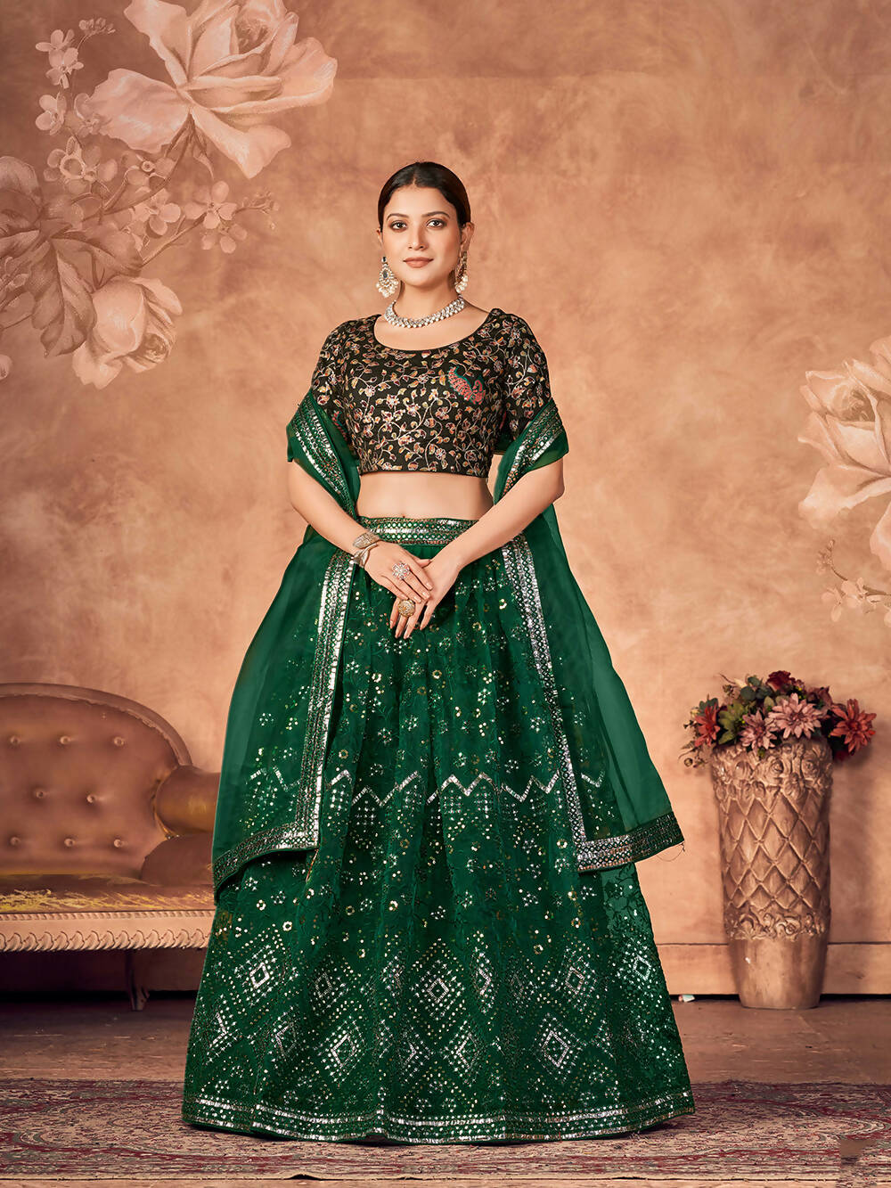 Wedding Designer Green Organzalehengha Choli - Anbazaar - Distacart