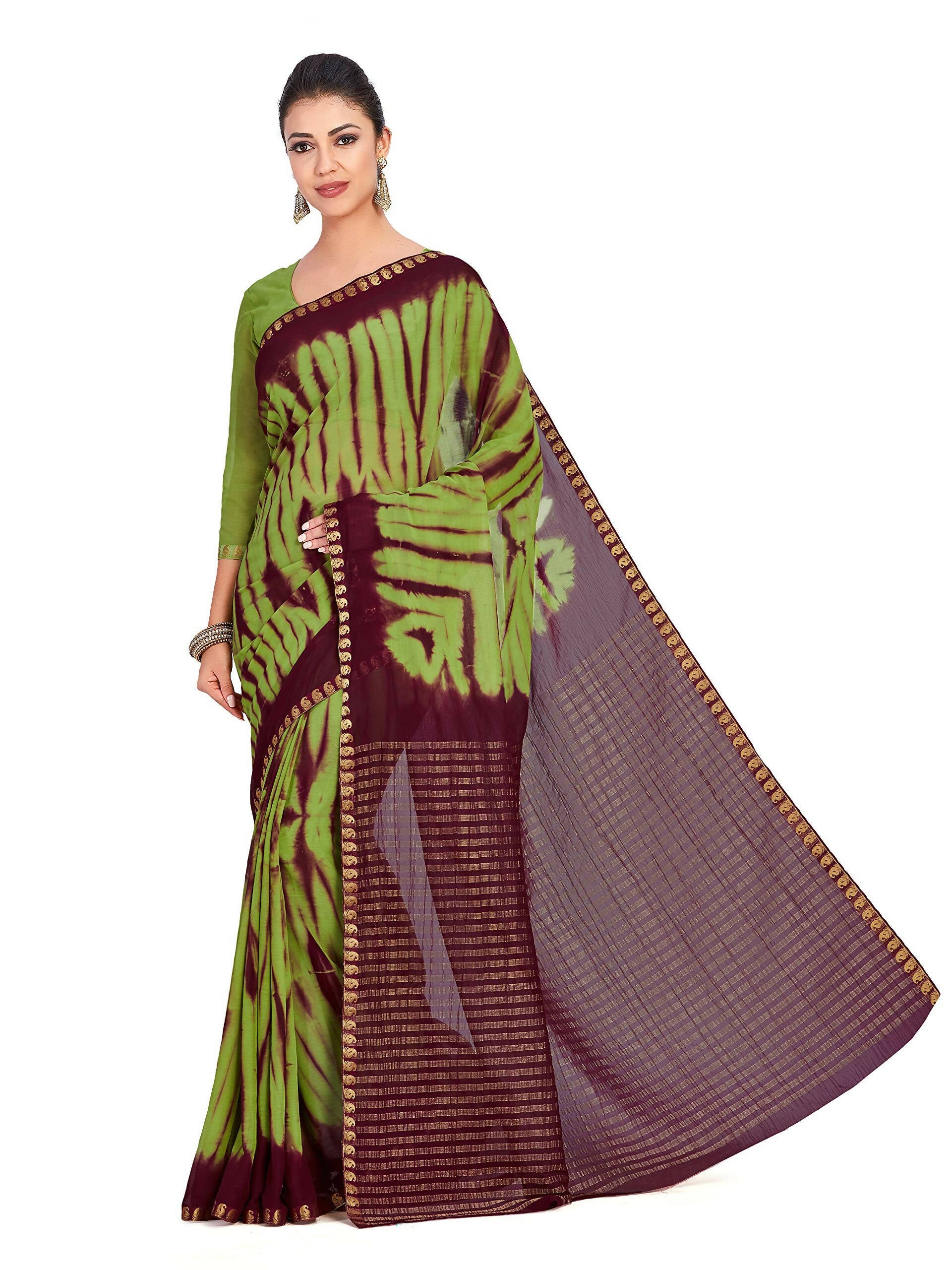 Mimosa Women's Green Chiffon Banarasi Silk Saree - Distacart