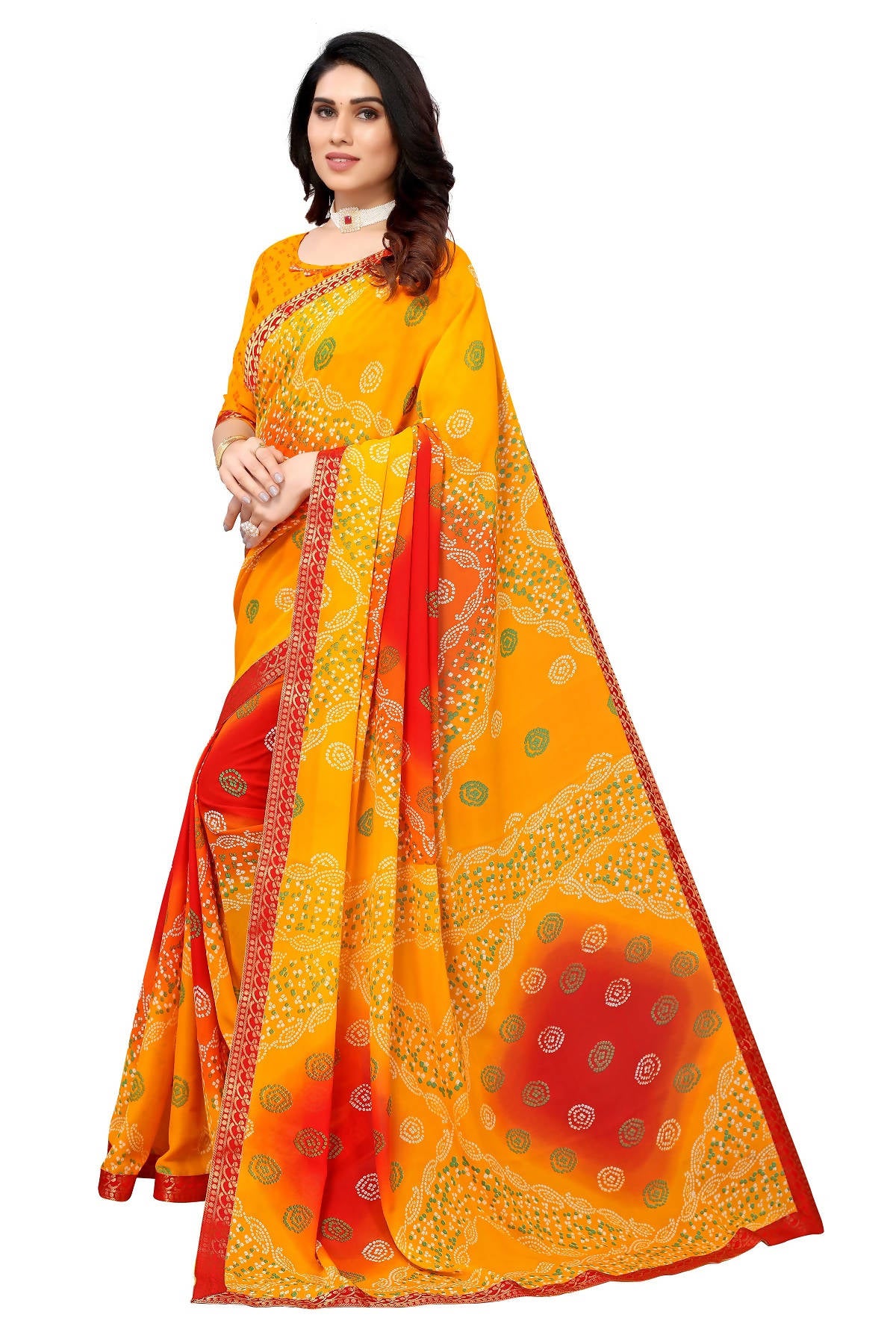 Vamika Ethnic Fire Yellow Printed With Lace Saree - Distacart