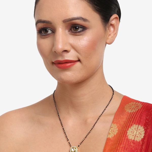 Gold-Plated Black Beaded White Kundan Studded Mangalsutra - Ruby Raang - Distacart