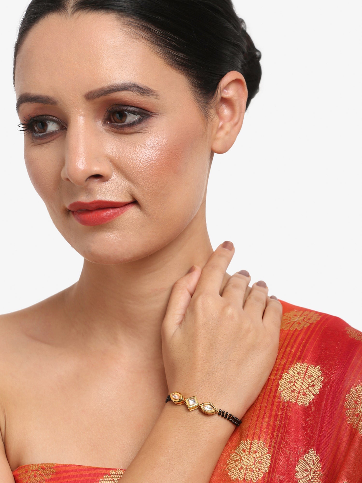 Women's Black Gold-Plated Kundan Mangalsutra Bracelet - Ruby Raang - Distacart