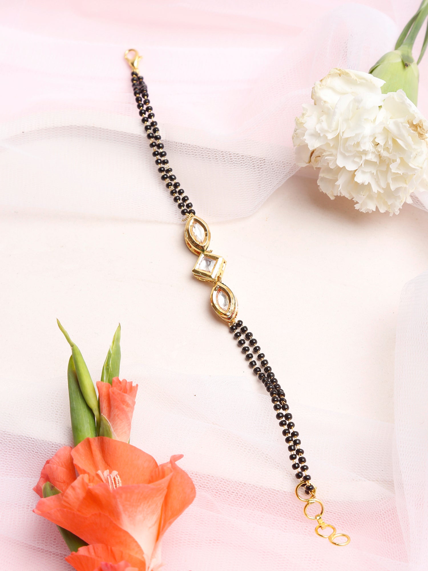 Women's Black Gold-Plated Kundan Mangalsutra Bracelet - Ruby Raang - Distacart