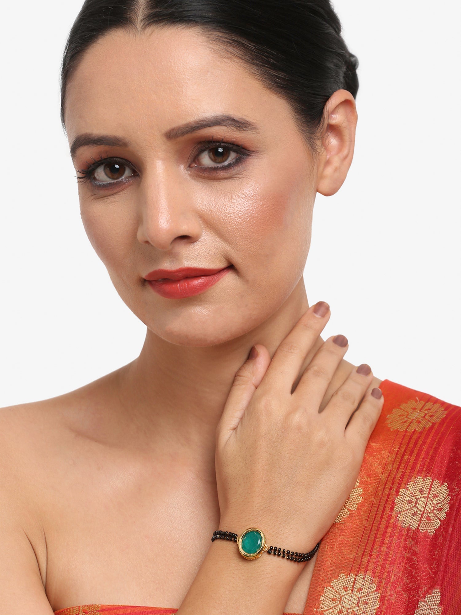 Black Gold-Plated Kundan Mangalsutra Bracelet - Ruby Raang - Distacart