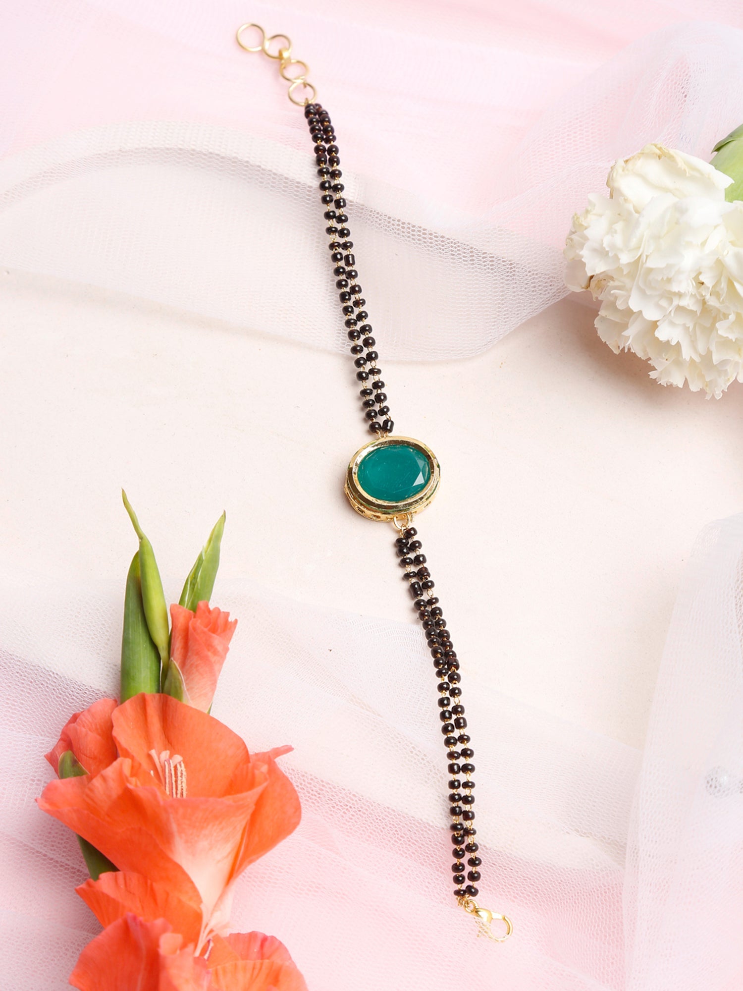 Black Gold-Plated Kundan Mangalsutra Bracelet - Ruby Raang - Distacart