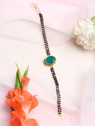 Black Gold-Plated Kundan Mangalsutra Bracelet - Ruby Raang - Distacart