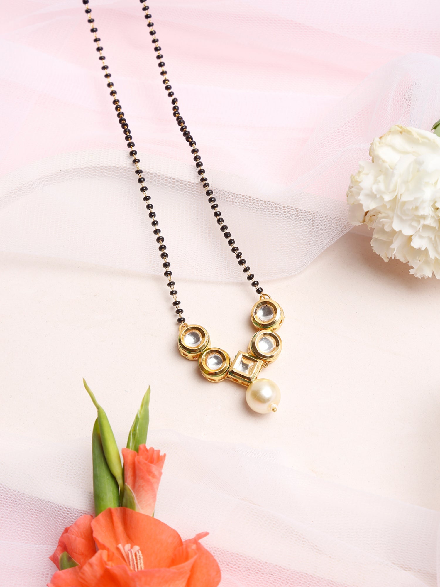 Black White Kundan Studded Mangalsutra - Ruby Raang - Distacart