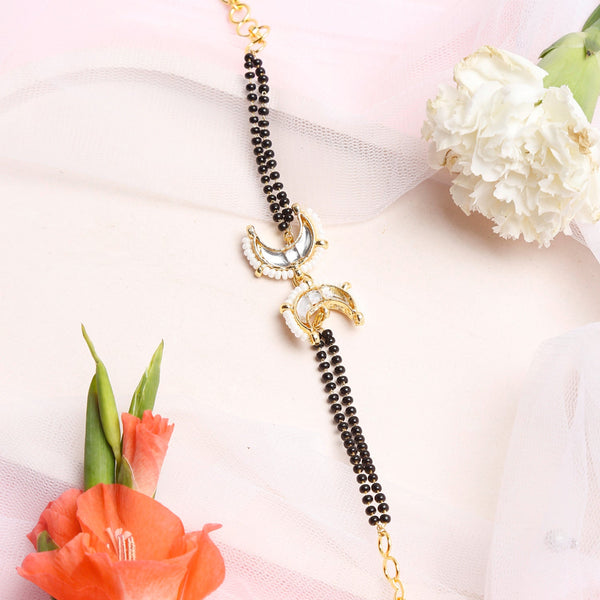Black Gold-Toned Kundan Bracelet Mangalsutra - Ruby Raang - Distacart