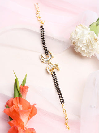 Black Gold-Toned Kundan Bracelet Mangalsutra - Ruby Raang - Distacart