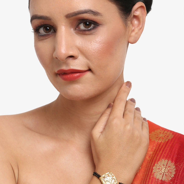 Women's Black Gold-Plated Kundan Mangalsutra Bracelet - Ruby Raang - Distacart