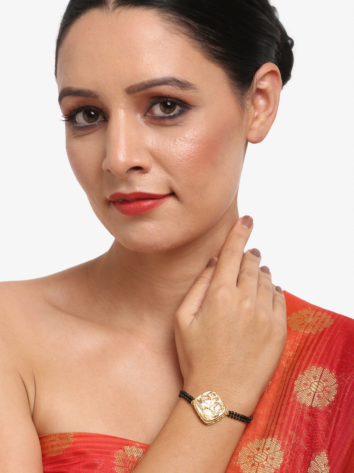 Women's Black Gold-Plated Kundan Mangalsutra Bracelet - Ruby Raang - Distacart