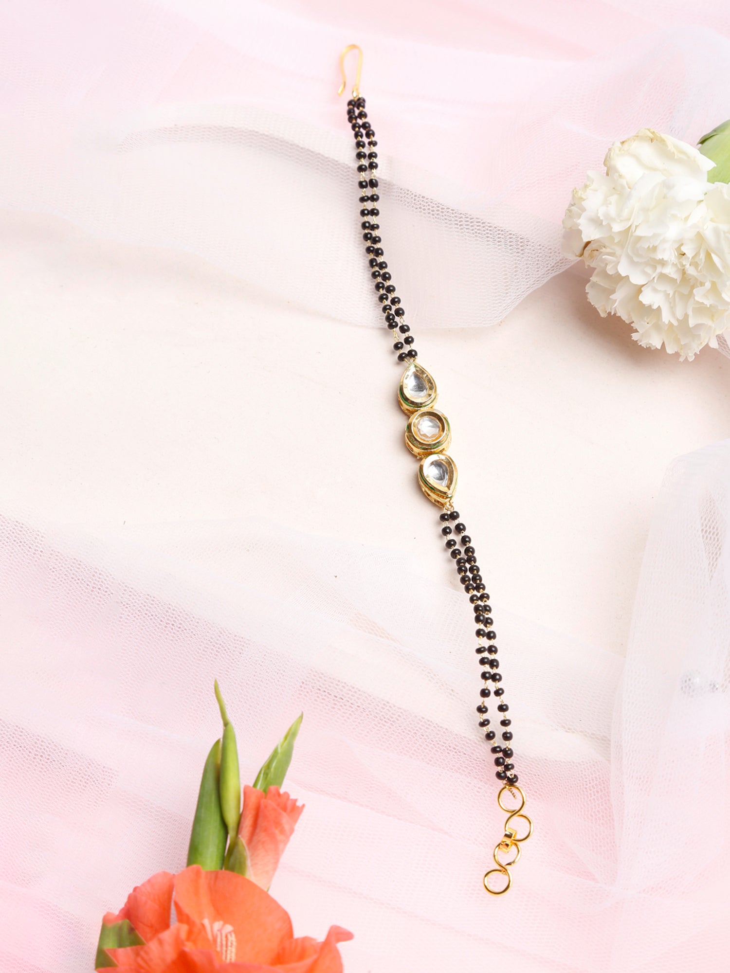 Black Gold-Toned Kundan Bracelet Mangalsutra - Ruby Raang - Distacart