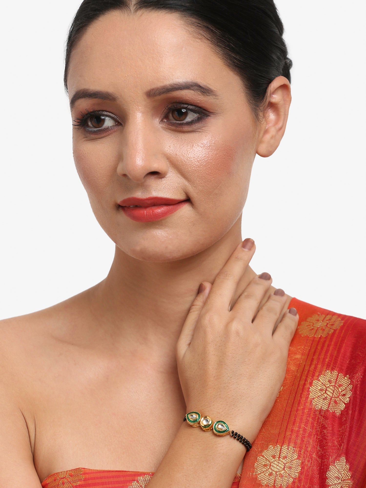 Black Gold-Plated Kundan Bracelet Mangalsutra - Ruby Raang - Distacart