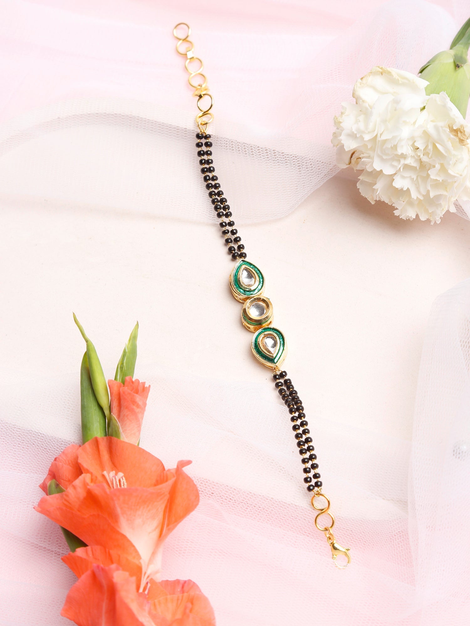 Black Gold-Plated Kundan Bracelet Mangalsutra - Ruby Raang - Distacart