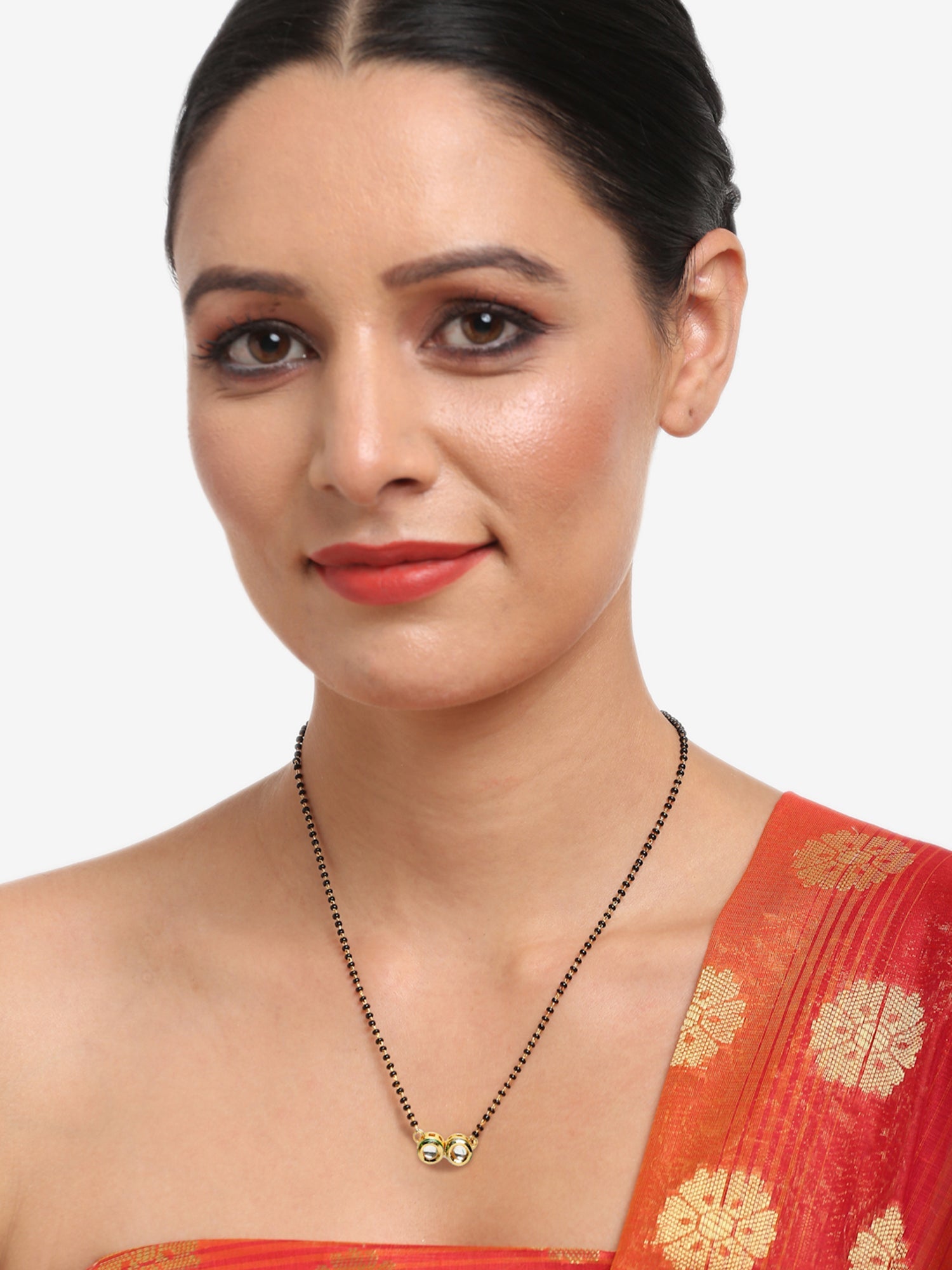 Black Gold-Toned Kundan Mangalsutra With Studs - Ruby Raang - Distacart
