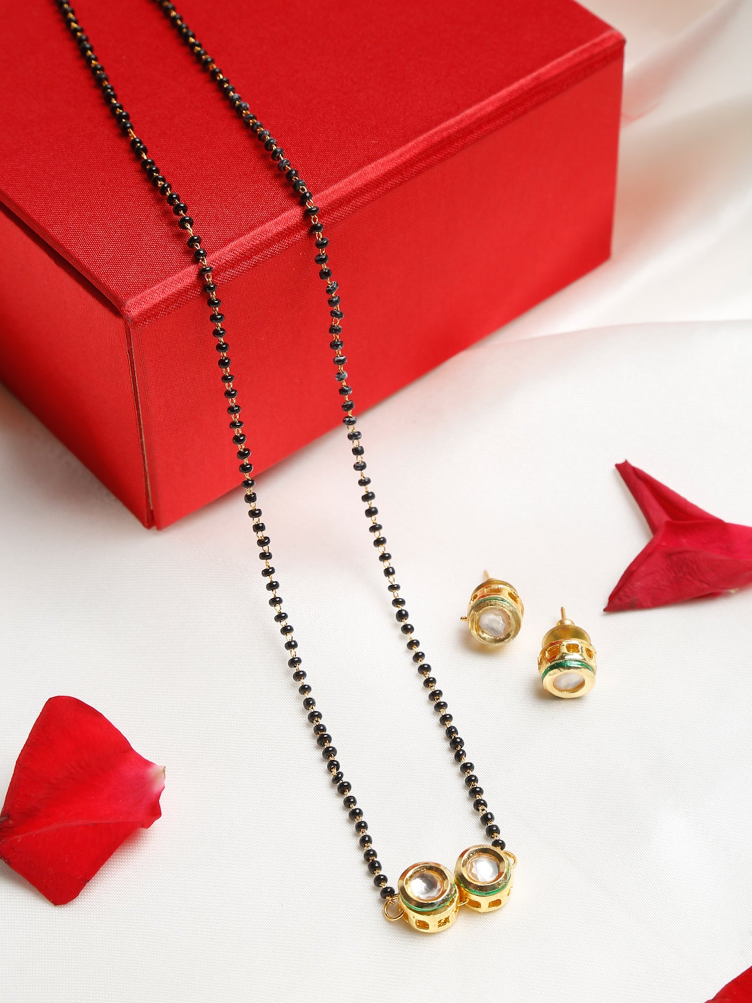 Black Gold-Toned Kundan Mangalsutra With Studs - Ruby Raang - Distacart