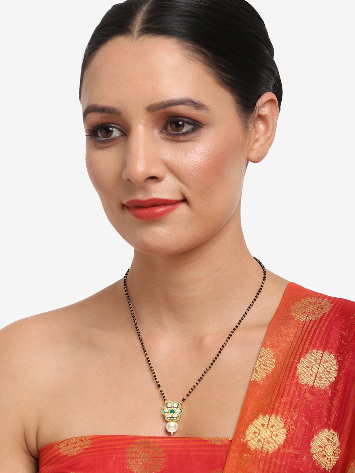 Women's Black Gold Plated Kundan Mangalsutra - Ruby Raang - Distacart