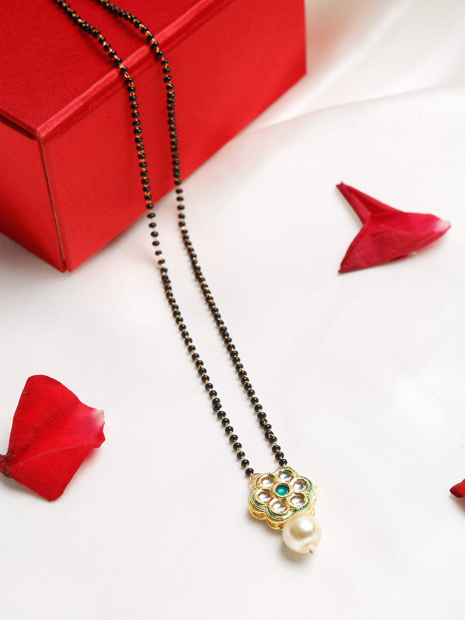 Women's Black Gold Plated Kundan Mangalsutra - Ruby Raang - Distacart