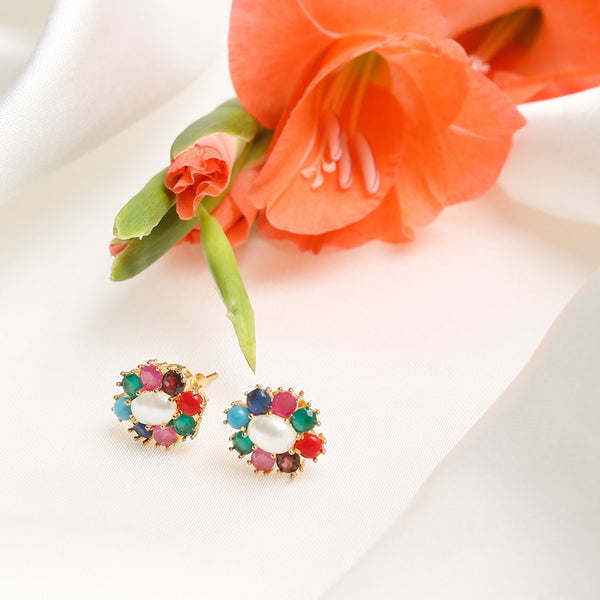 Multicoloured Gold-Toned Contemporary Studs Earrings - Ruby Raang - Distacart