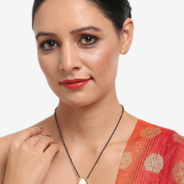 Gold-Plated White Black Kundan-Studded Beaded Mangalsutra - Ruby Raang - Distacart