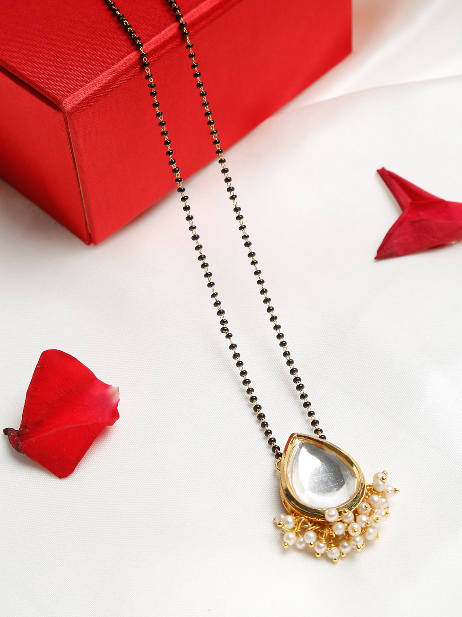 Gold-Plated White Black Kundan-Studded Beaded Mangalsutra - Ruby Raang - Distacart